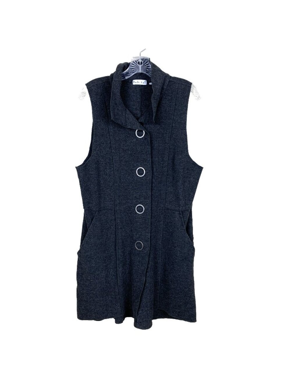 Habitat Clothes To Live In Womens M Vest Grey Lagenlook Snaps Pockets Sleeveless
